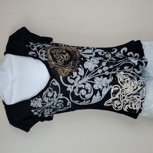 Banana Expression Las Vegas Fleur-De-Lis Print Deep V-Neck Burnout T-Shi…